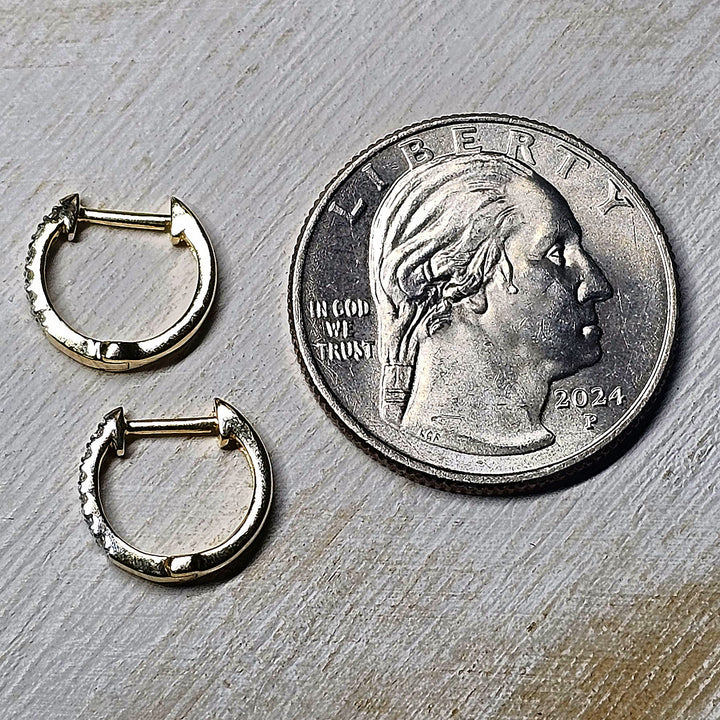 10k Yellow Gold .12ctw Huggie Diamond Hoops