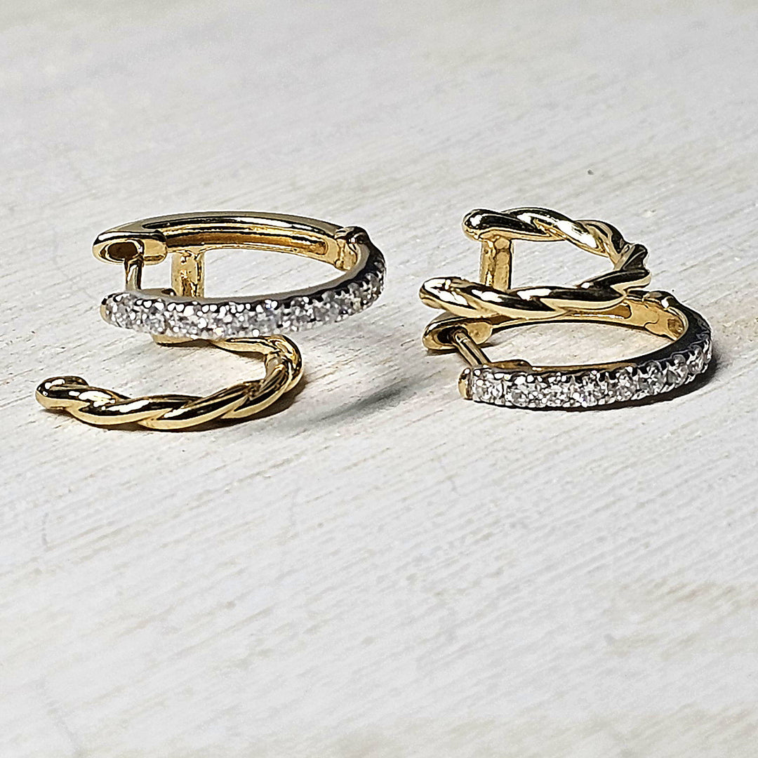 14k Yellow Gold Double Hoop Diamond Earrings .33ctw
