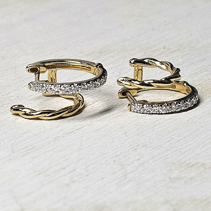 14k Yellow Gold Double Hoop Diamond Earrings .33ctw