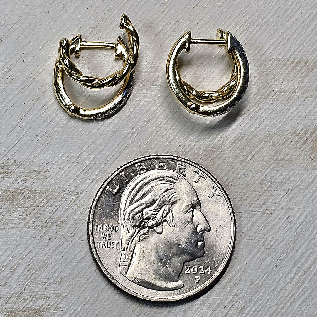 14k Yellow Gold Double Hoop Diamond Earrings .33ctw