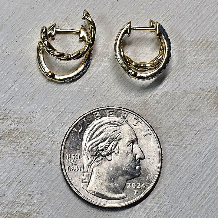 14k Yellow Gold Double Hoop Diamond Earrings .33ctw
