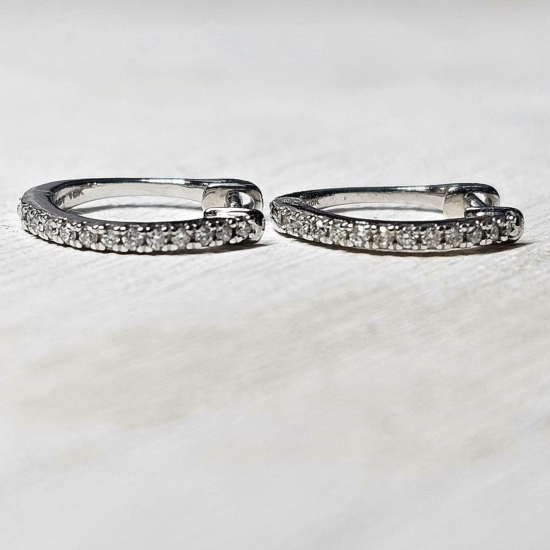 10k White Gold Diamond Huggie Hoop Earrings .10ctw
