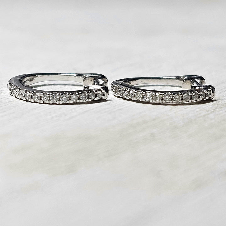 10k White Gold Diamond Huggie Hoop Earrings .10ctw
