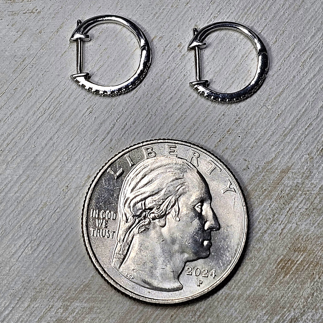 10k White Gold Diamond Huggie Hoop Earrings .10ctw