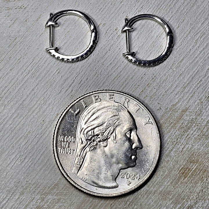 10k White Gold Diamond Huggie Hoop Earrings .10ctw