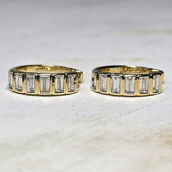 14kt Yellow Gold Bezel Set Emerald Cut Diamond Hoop Earrings 1.84ctw