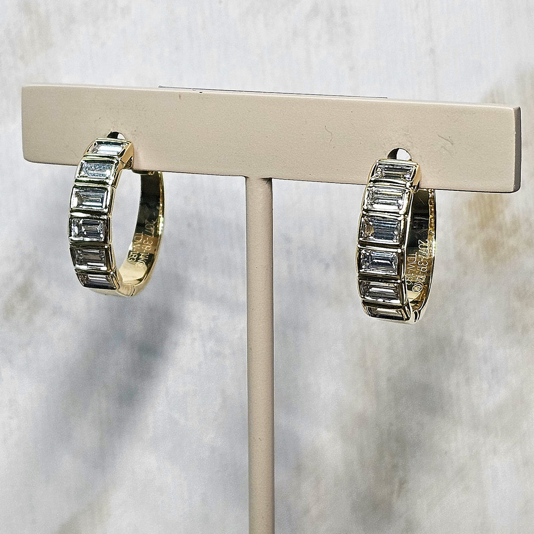 14kt Yellow Gold Bezel Set Emerald Cut Diamond Hoop Earrings 1.84ctw
