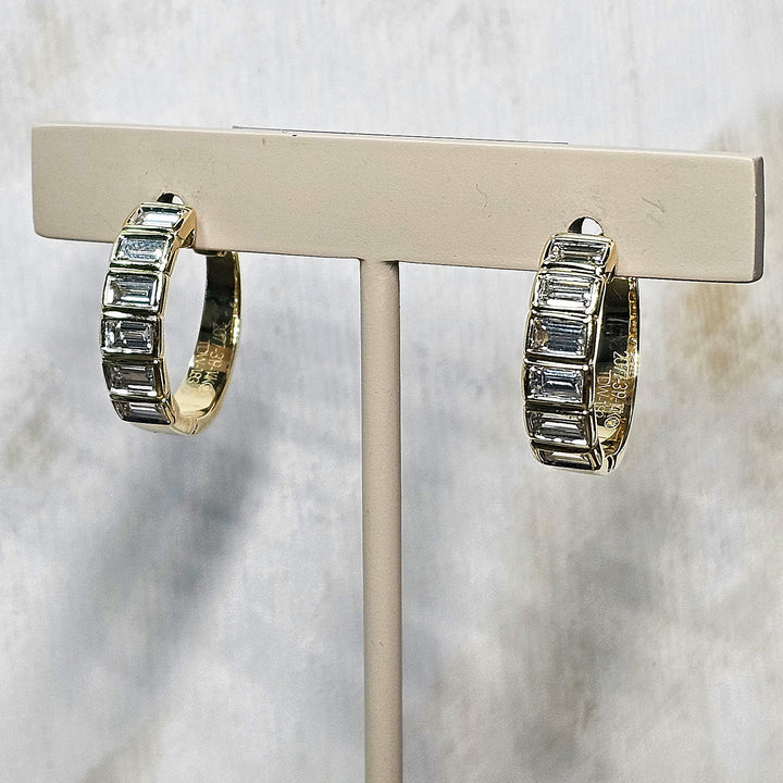 14kt Yellow Gold Bezel Set Emerald Cut Diamond Hoop Earrings 1.84ctw