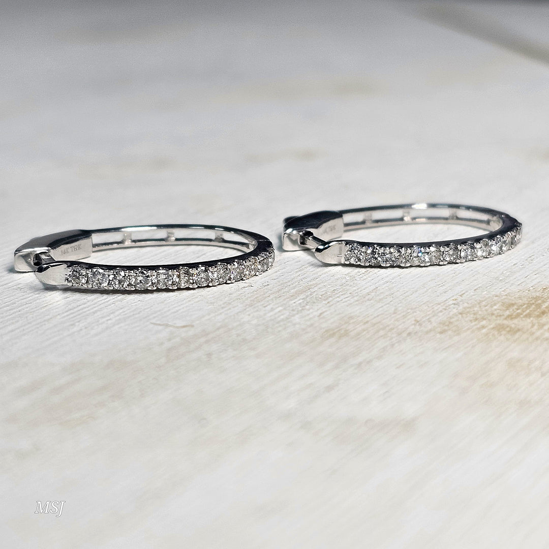 14k White Gold Oval Diamond Hoop Earrings .50ctw