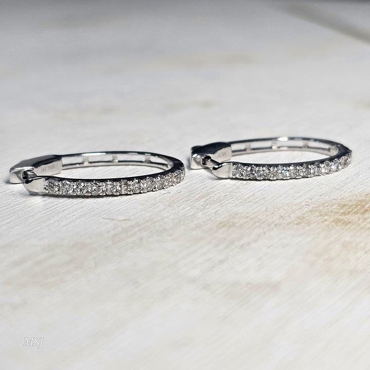 14k White Gold Oval Diamond Hoop Earrings .50ctw