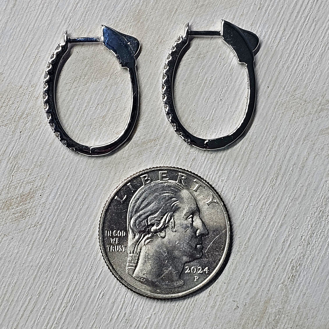 14k White Gold Oval Diamond Hoop Earrings .50ctw
