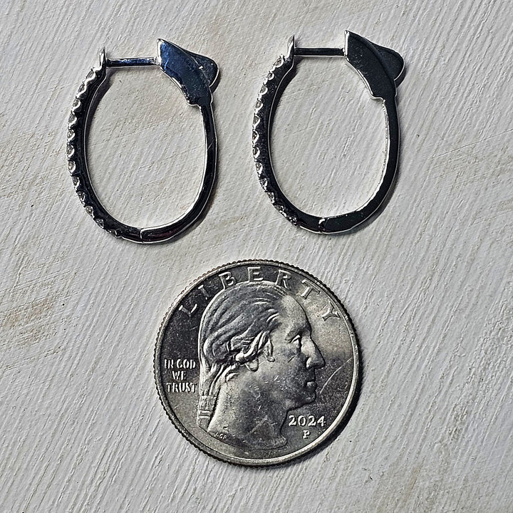 14k White Gold Oval Diamond Hoop Earrings .50ctw