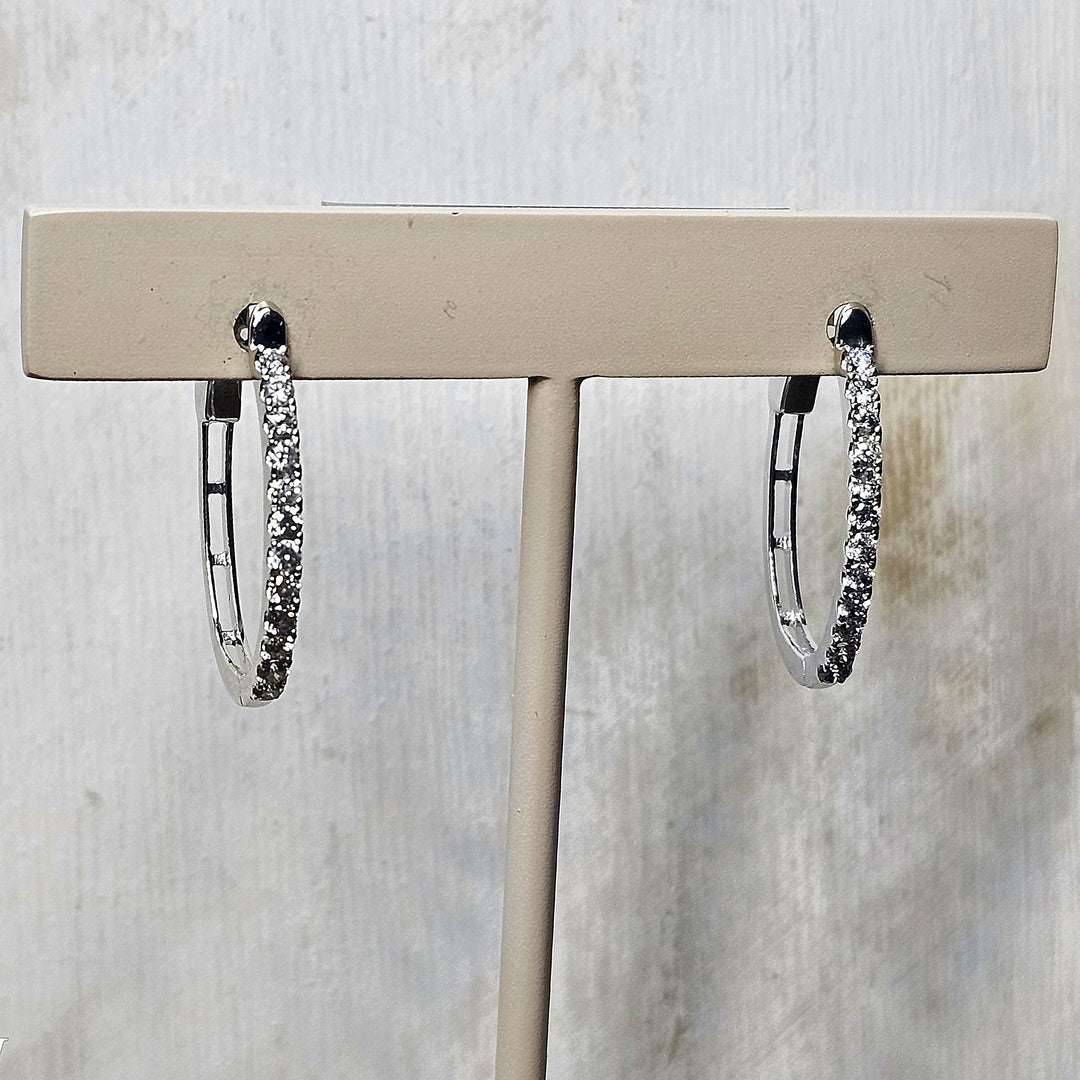14k White Gold Oval Diamond Hoop Earrings .50ctw