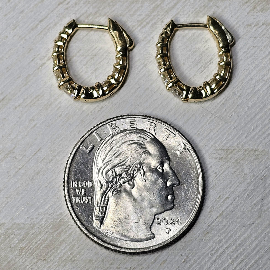 14k Yellow Gold Graduated Inside Out Diamond Huggie Hoop Earrings 1ctw