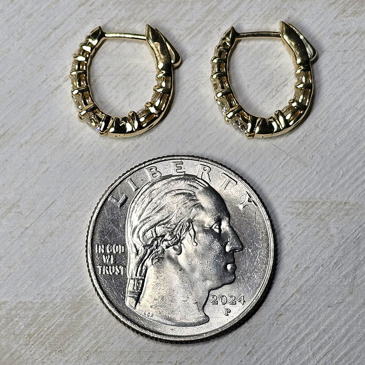 14k Yellow Gold Graduated Inside Out Diamond Huggie Hoop Earrings 1ctw