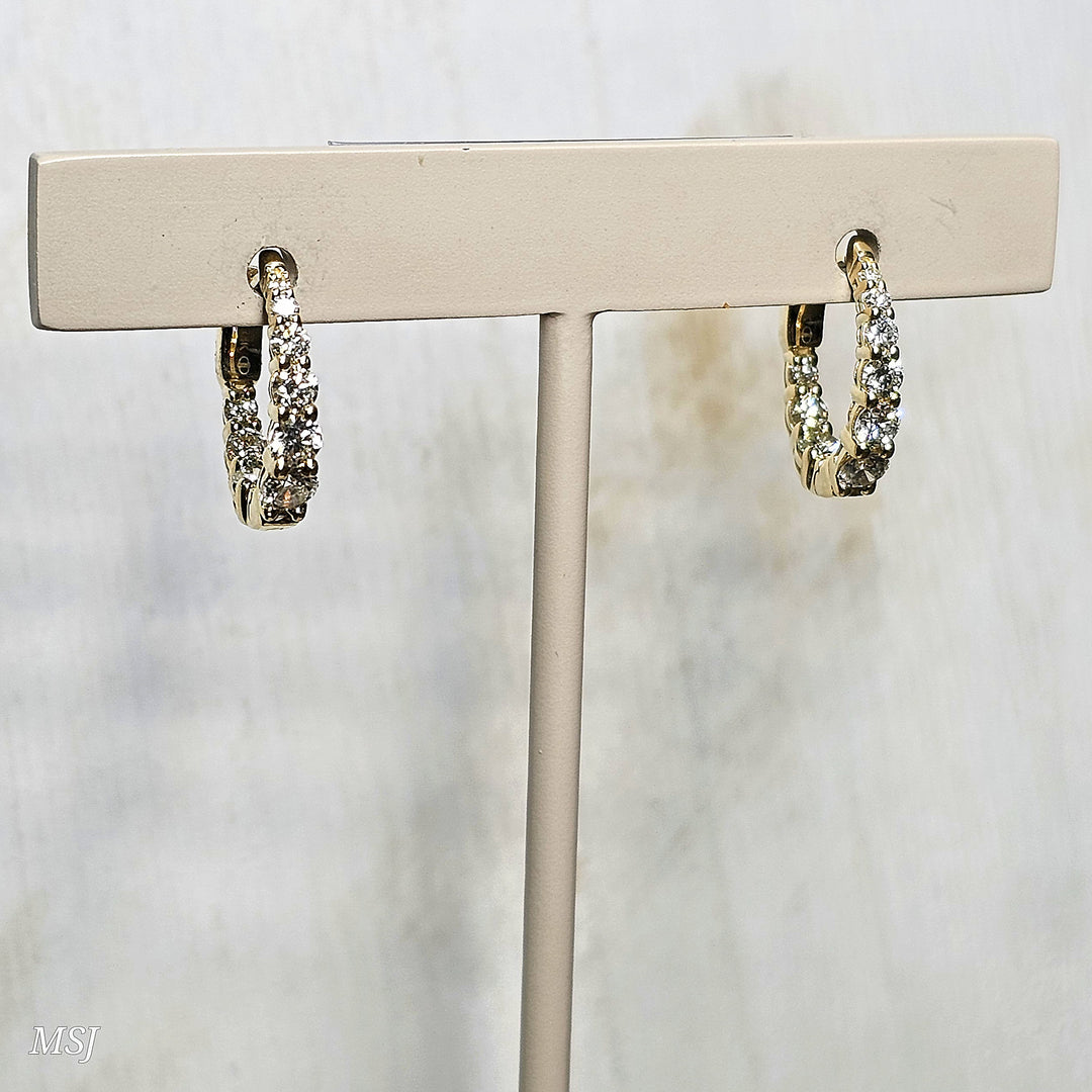 14k Yellow Gold Graduated Inside Out Diamond Huggie Hoop Earrings 1ctw