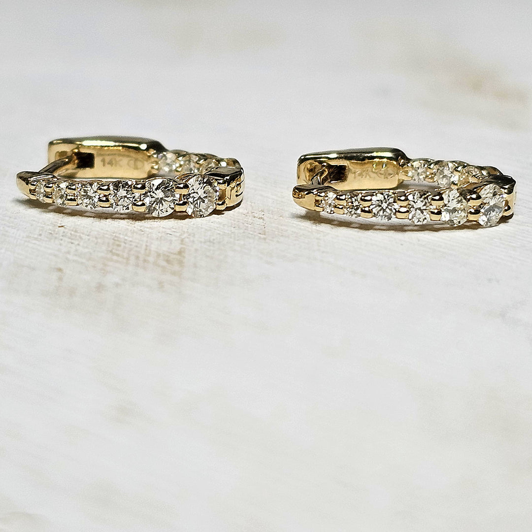 14k Yellow Gold Inside Out Graduated Diamond Huggie Hoop Earrings 0.50ctw