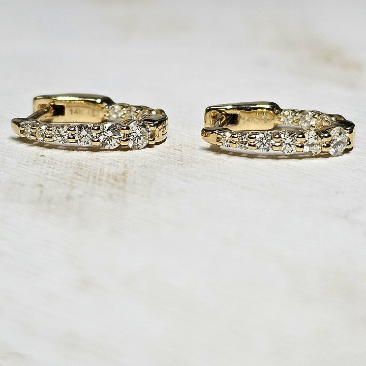 14k Yellow Gold Inside Out Graduated Diamond Huggie Hoop Earrings 0.50ctw
