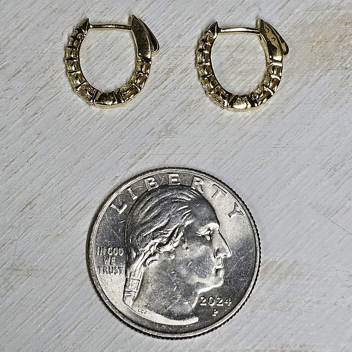 14k Yellow Gold Inside Out Graduated Diamond Huggie Hoop Earrings 0.50ctw