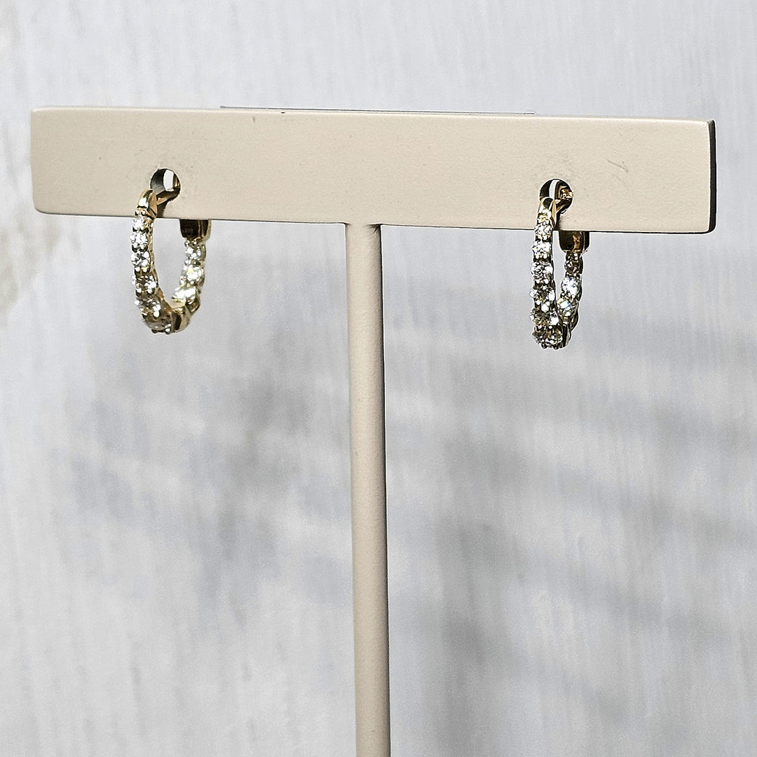 14k Yellow Gold Inside Out Graduated Diamond Huggie Hoop Earrings 0.50ctw