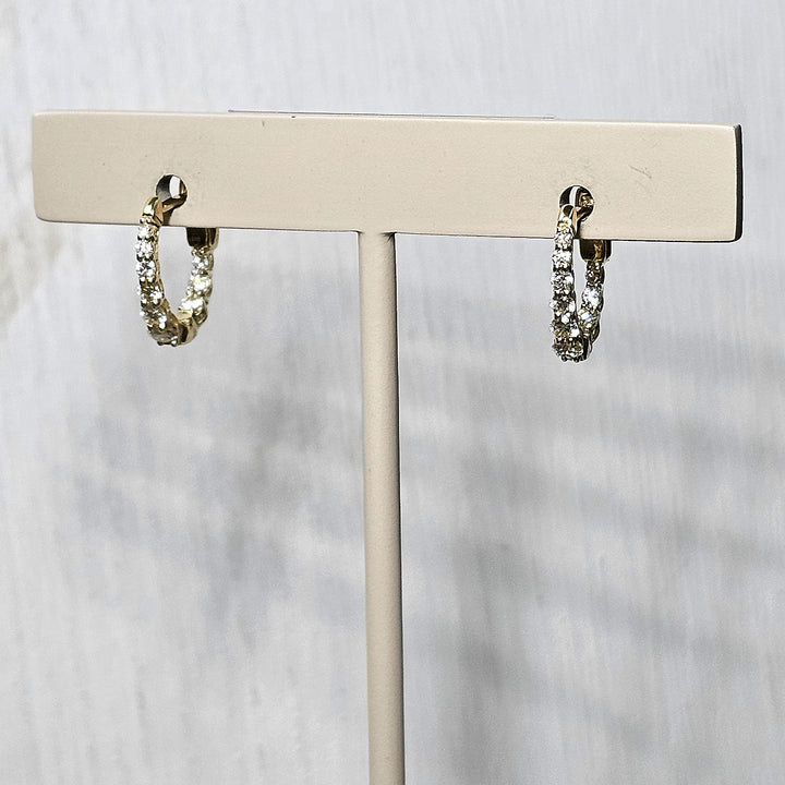 14k Yellow Gold Inside Out Graduated Diamond Huggie Hoop Earrings 0.50ctw