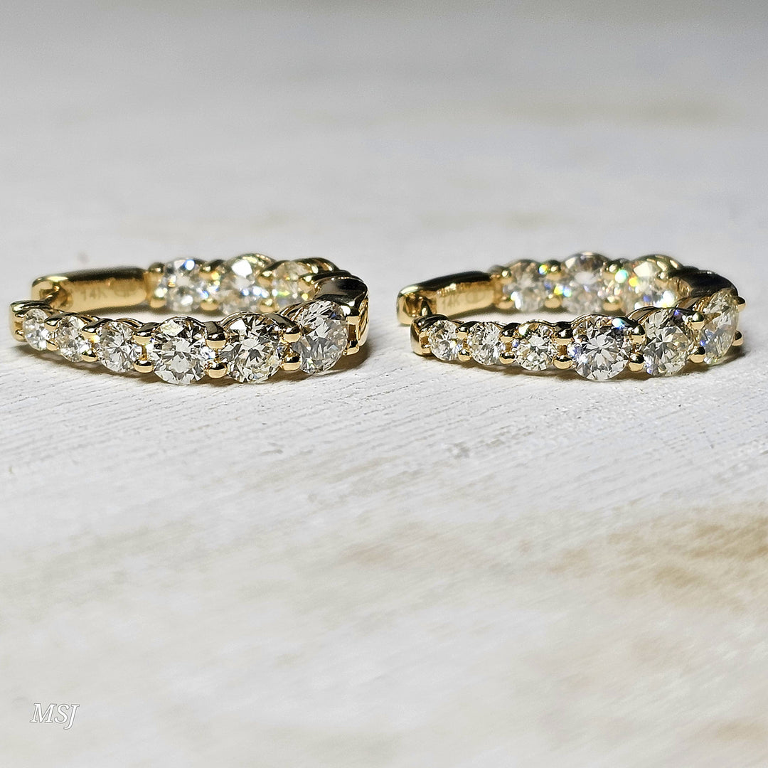 14k Yellow Gold Graduated Diamond Inside Out Hoop Earrings 3ctw