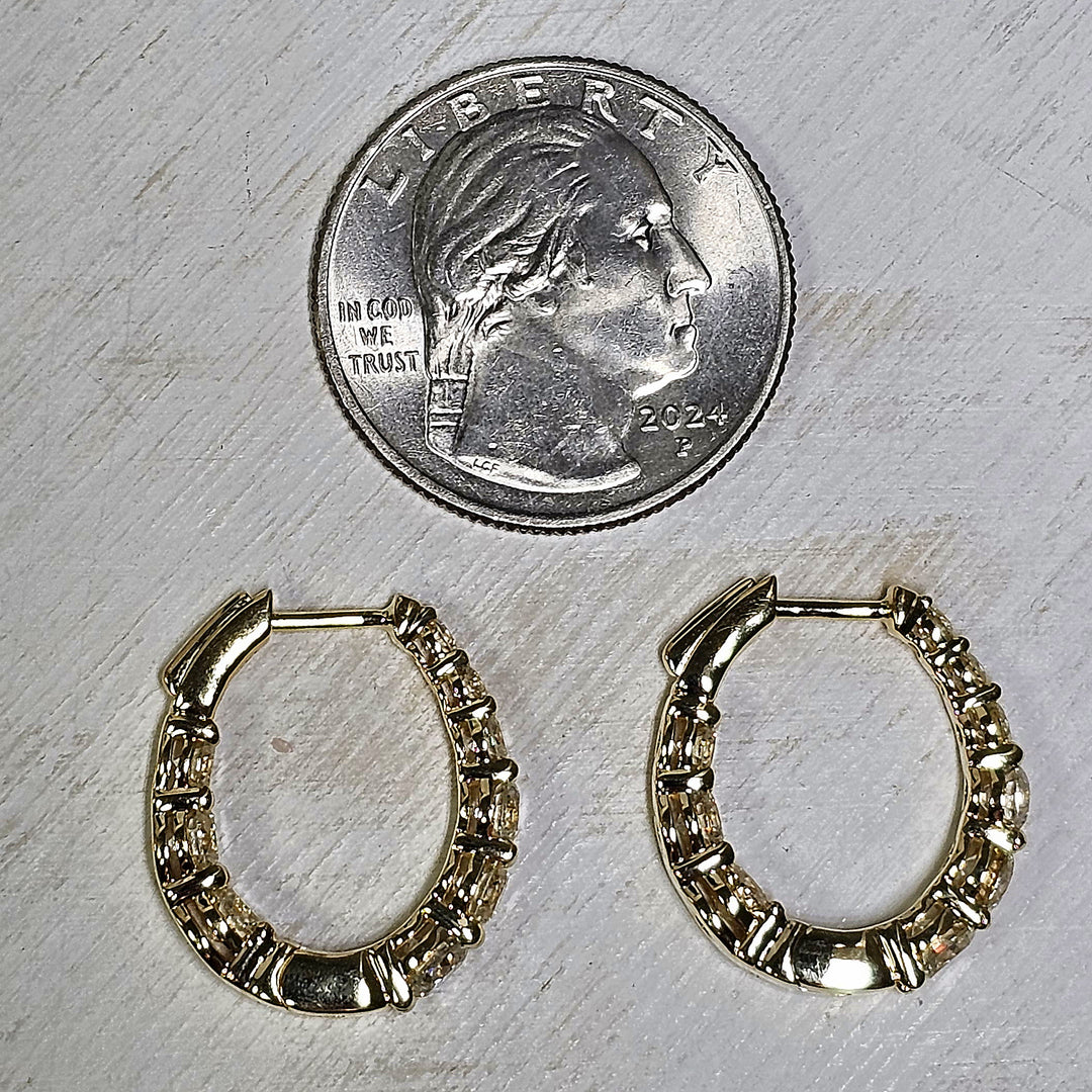 14k Yellow Gold Graduated Diamond Inside Out Hoop Earrings 3ctw