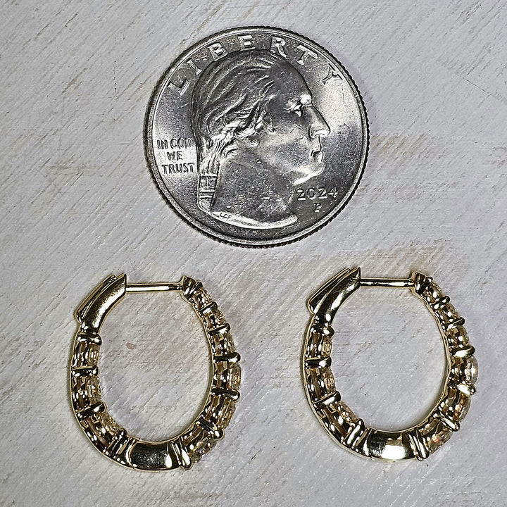 14k Yellow Gold Graduated Diamond Inside Out Hoop Earrings 3ctw