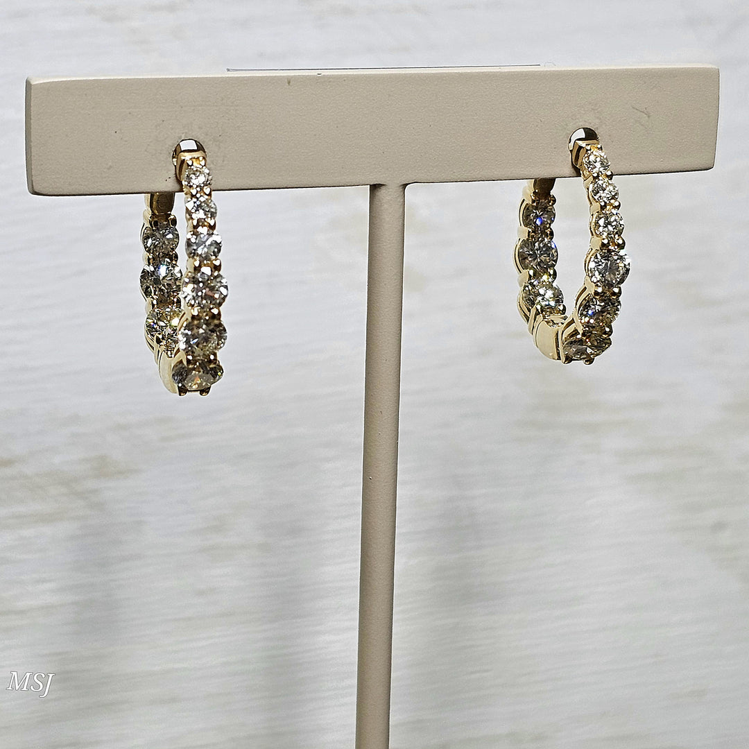 14k Yellow Gold Graduated Diamond Inside Out Hoop Earrings 3ctw
