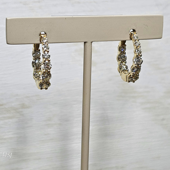 14k Yellow Gold Graduated Diamond Inside Out Hoop Earrings 3ctw