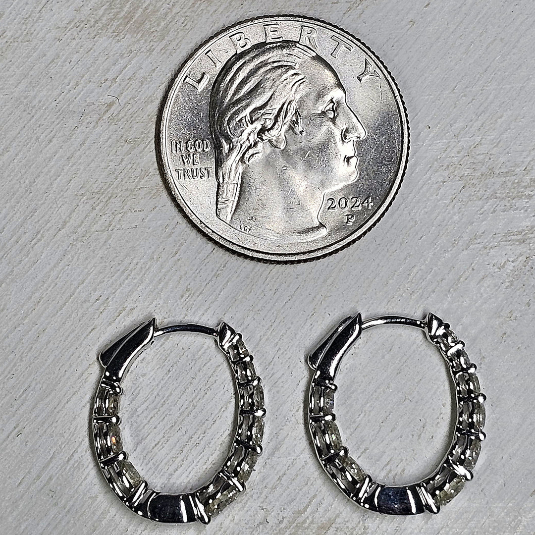 14k White Gold Graduated Diamond Inside Out Hoop Earrings 2ctw