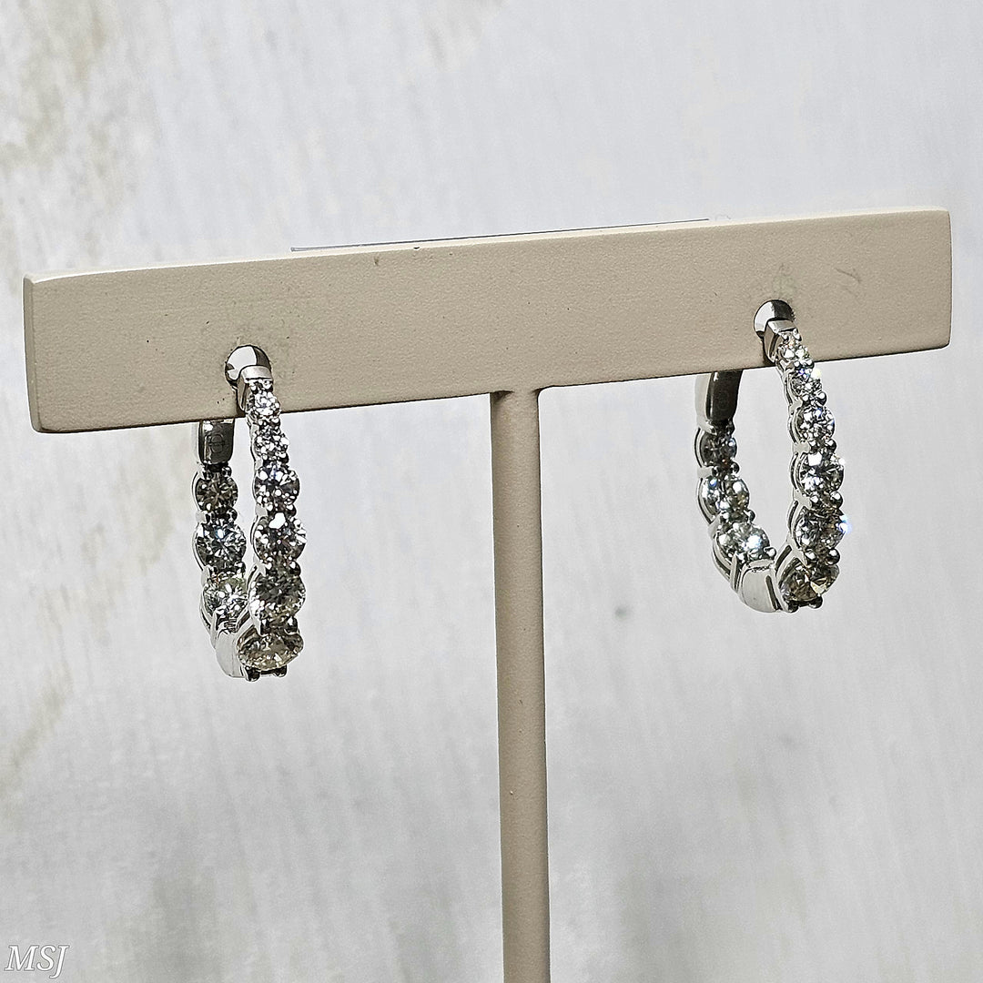 14k White Gold Graduated Diamond Inside Out Hoop Earrings 2ctw