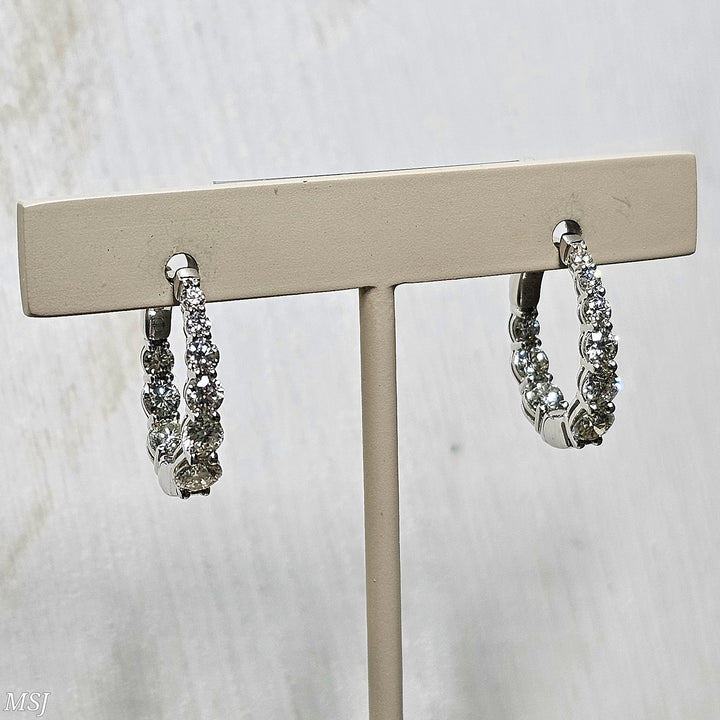 14k White Gold Graduated Diamond Inside Out Hoop Earrings 2ctw