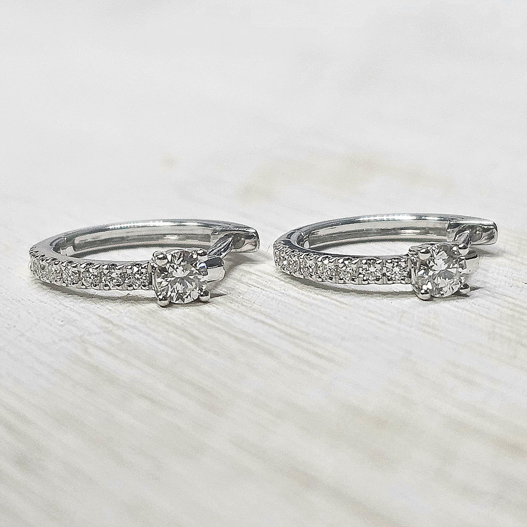 14k White Gold Round Diamond Hoop Earrings .32ctw