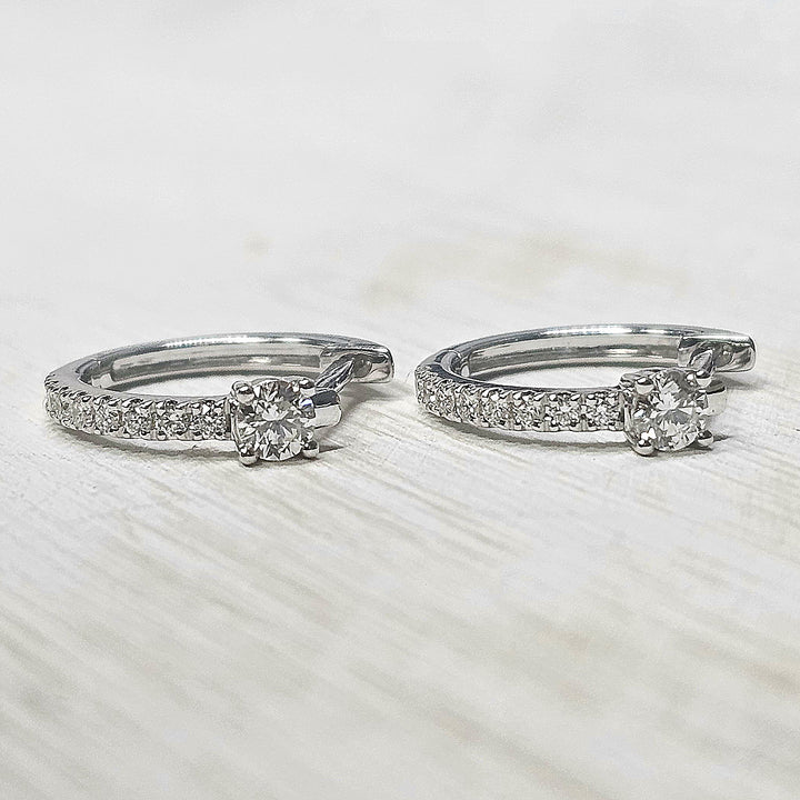 14k White Gold Round Diamond Hoop Earrings .32ctw