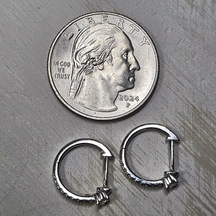 14k White Gold Round Diamond Hoop Earrings .32ctw