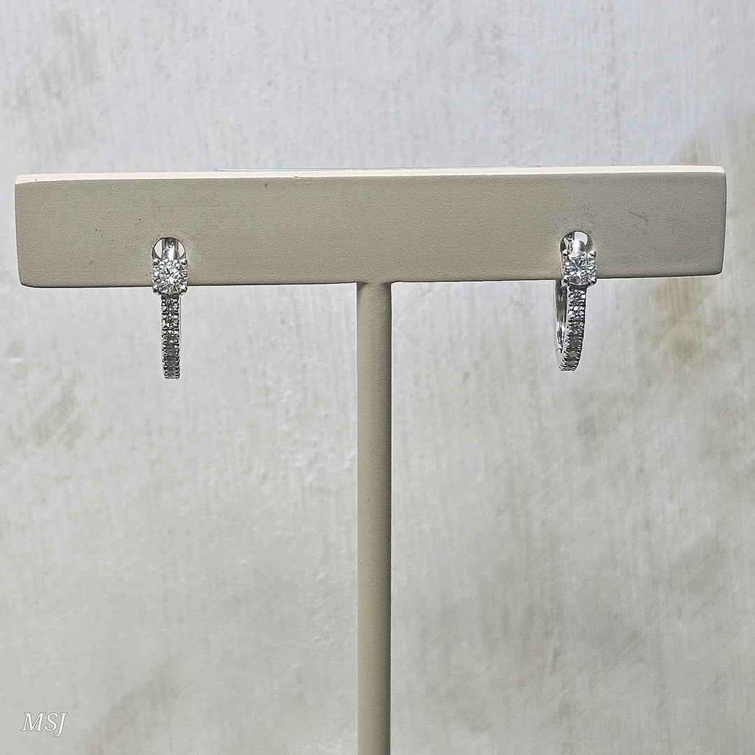 14k White Gold Round Diamond Hoop Earrings .32ctw