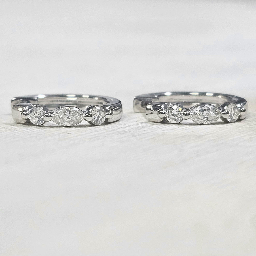 14k White Gold Marquise and Round Diamond Hoop Earrings .27ctw