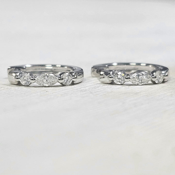 14k White Gold Marquise and Round Diamond Hoop Earrings .27ctw
