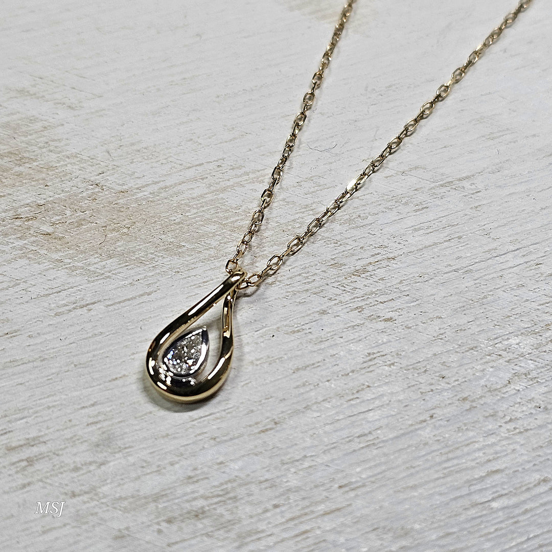 14k Two Tone Pear Shape Solitaire Pendant