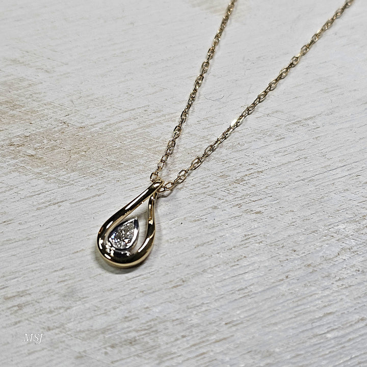 14k Two Tone Pear Shape Solitaire Pendant