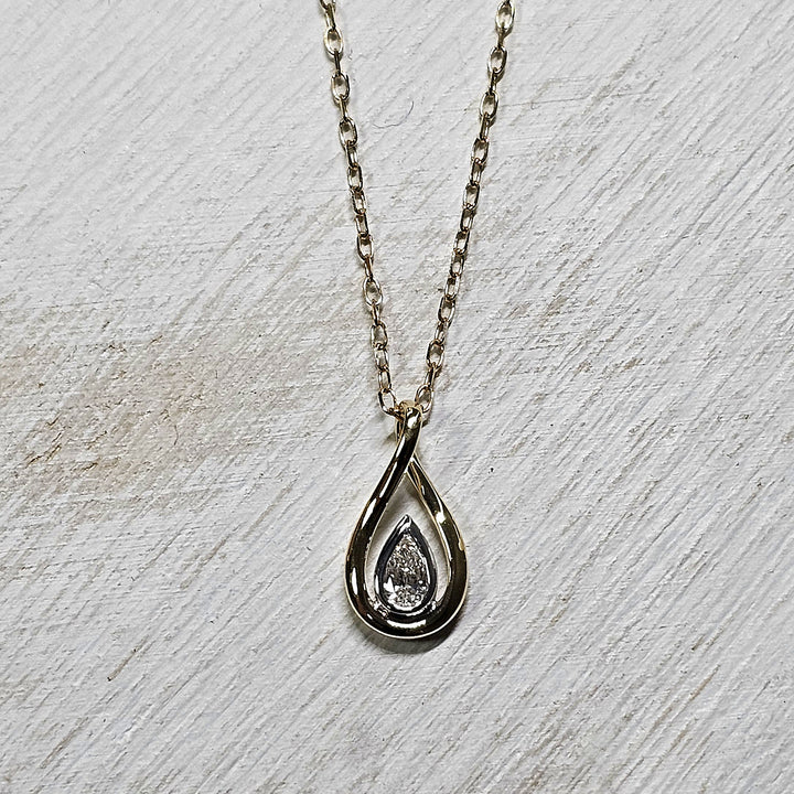 14k Two Tone Pear Shape Solitaire Pendant