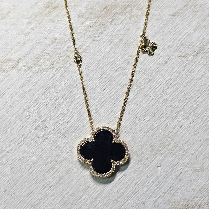 14k Yellow Gold 3.37ctw Black Onyx and Diamond Pendant