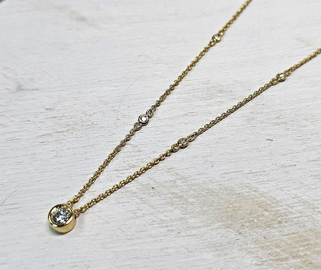 14kt Yellow Gold .20ctw Bezel Set Diamond Necklace