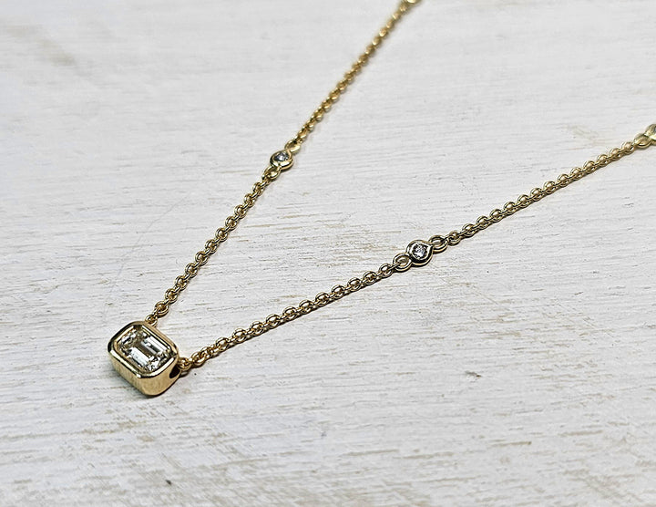 14kt Yellow Gold .30ctw Bezel Set Emerald Diamond Necklace