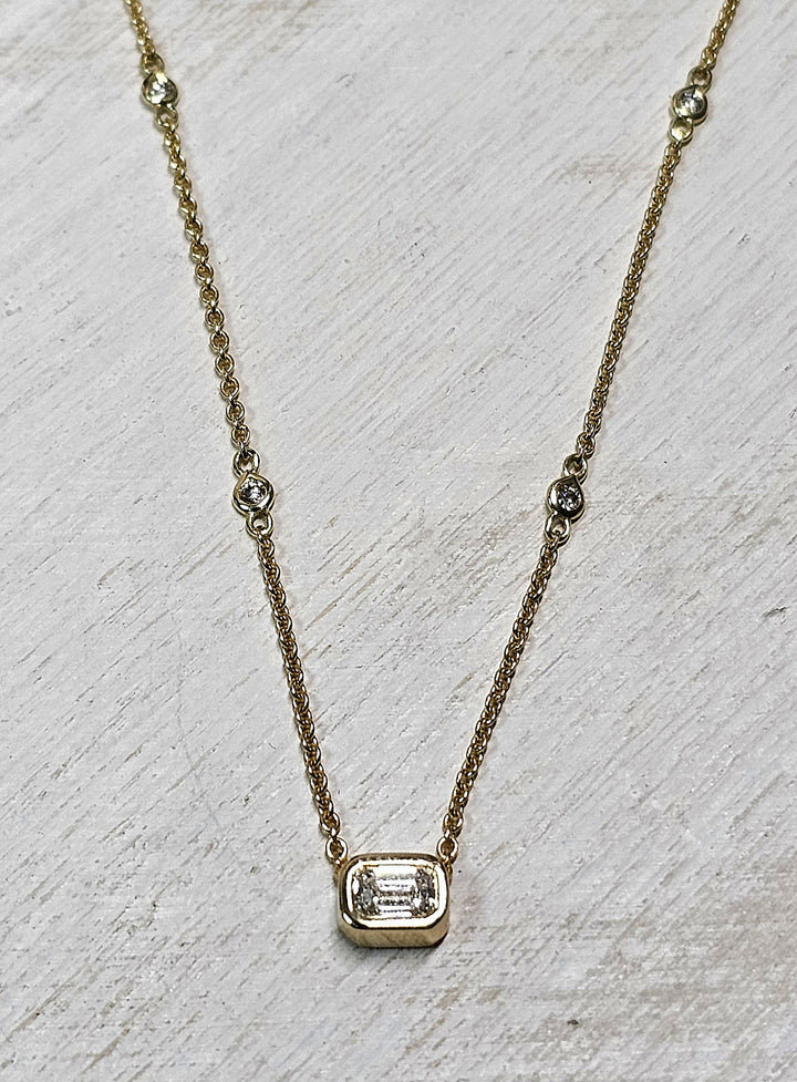 14kt Yellow Gold .30ctw Bezel Set Emerald Diamond Necklace