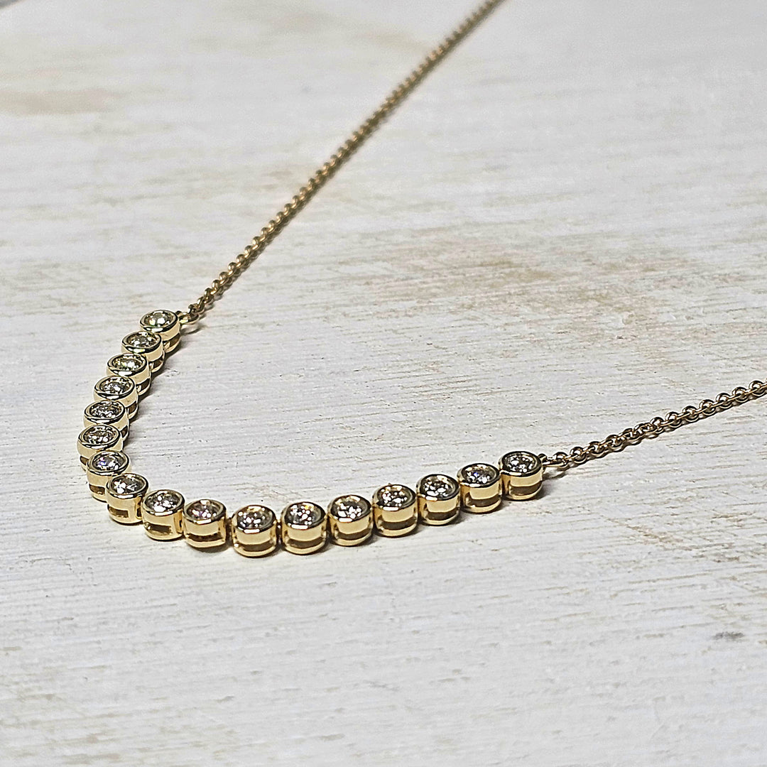 14k Yellow Gold .50ctw Bezel Set Round Diamond Necklace