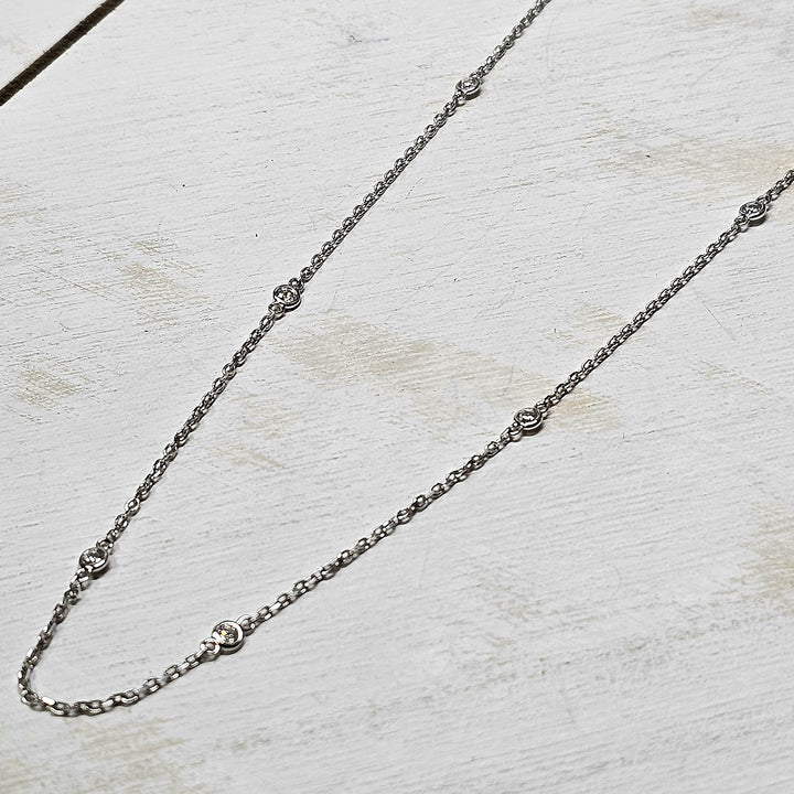 14k White Gold Bezeled Diamond Station Necklace .30ctw