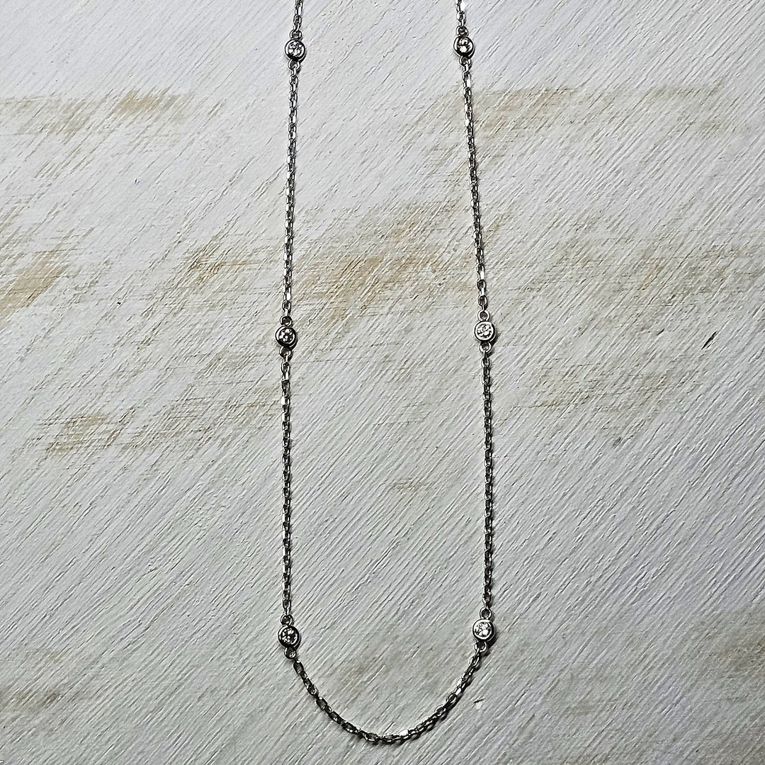 14k White Gold Bezeled Diamond Station Necklace .30ctw