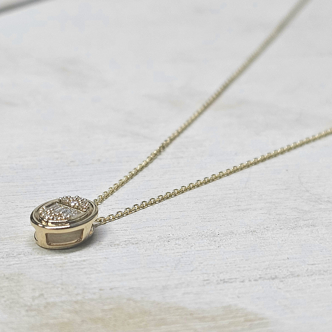 14k Yellow Gold Oval Diamond Cluster Necklace .12ctw